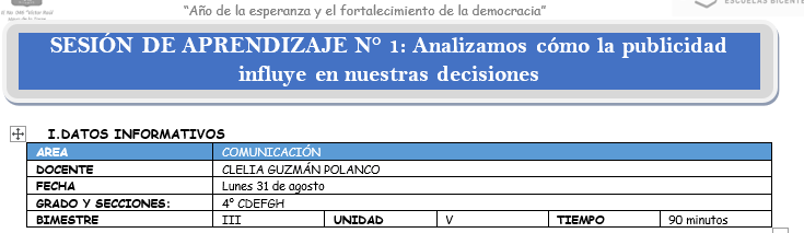 ESCUELAS INTEGRALES Sesión N° 1 – ¿cómo influye la publicidad en nuetsras decisiones?