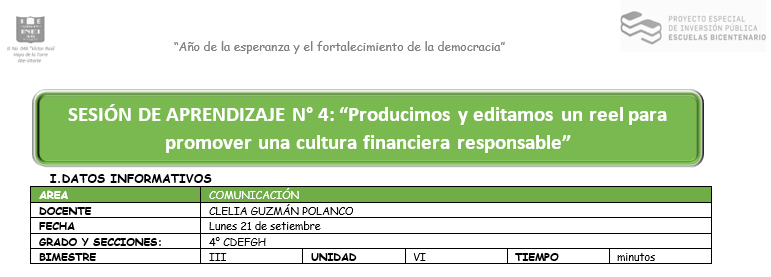 ESCUELAS INTEGRALES: Sesión N° 4 – Editamos un reel