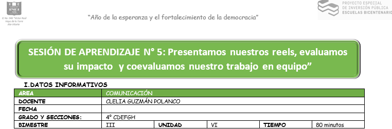 ESCUELAS INTEGRALES: Sesión N° 5 – Evaluamos nuestro reel